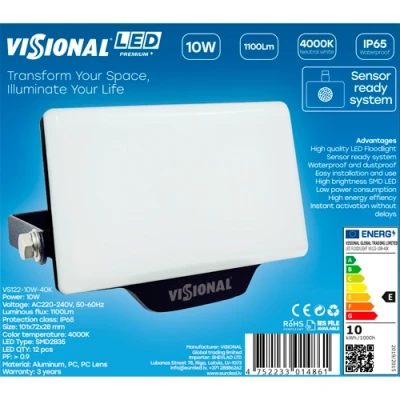 LED Mitrumizturīgs āra prožektors 10W, 1100Lm, 4000K, IP65